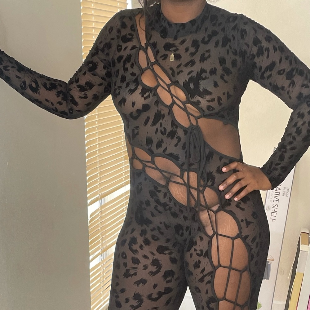 Black cheetah print jumpsuit